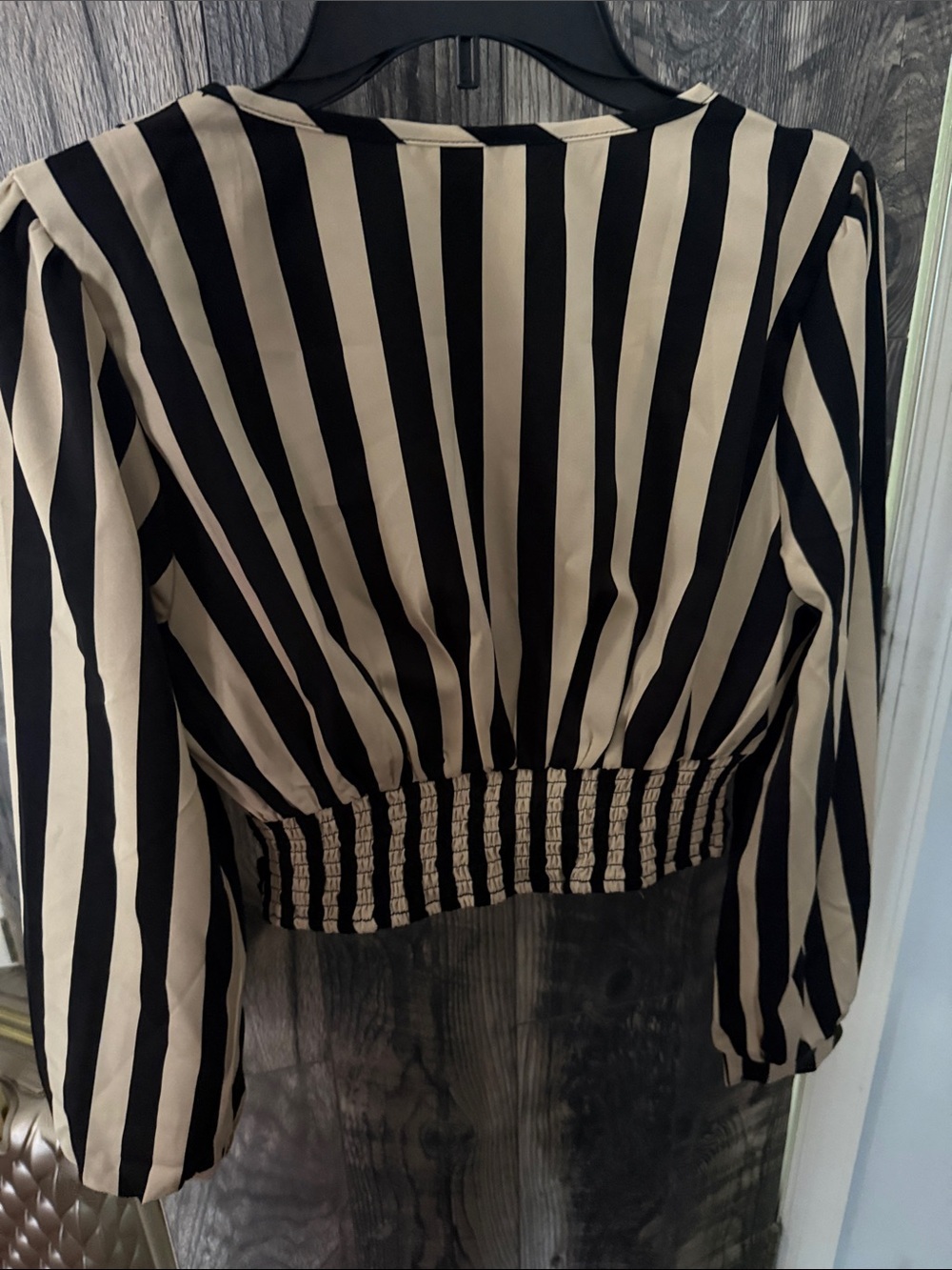 Black & Cream Striped V-Neck Wrap Blouse - Picture 3 of 6
